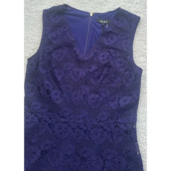 NEW DKNY Womens Purple Crochet Lace V-Neck Sleeveless Dress Size 6 Wedding NWT - Picture 5 of 12